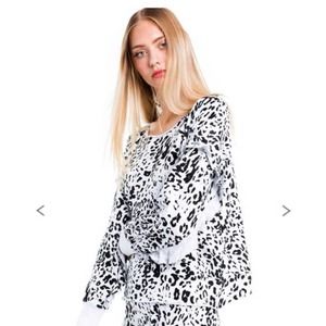 Wildfox Adri Wildcat Snow Leopard Ruffle Pullover